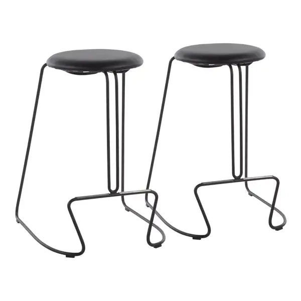 LumiSource Finn Black Counter Stools (Set of 2) - Contemporary Steel & Faux Leather