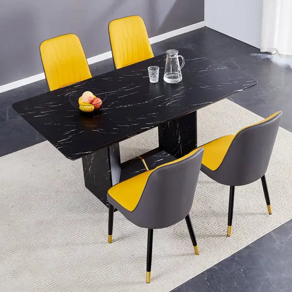 Modern Marble Dining Table & Chair Set - Luxurious MDF Design with PU Leather Cushions