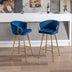 2-Pack 30" Velvet Bar Stools with Chrome Footrest & Gold Legs - Blue - Minihomy