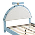 Blue Upholstered Platform Bed with Alarm Clock Headboard - Full Size - Minihomy