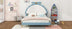 Blue Upholstered Platform Bed with Alarm Clock Headboard - Full Size - Minihomy