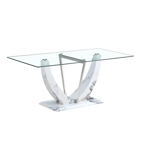 Modern Glass Dining Table & Chair Set for 6-8 People - Tempered Glass Top, MDF Legs - Minihomy