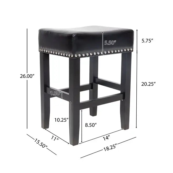 Black Leather Counter Stools (Set of 2), 26" Backless, Modern Design - Minihomy