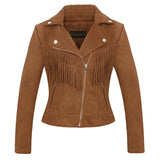 Autumn and winter womens Lapel tassel suede coat leather jacket