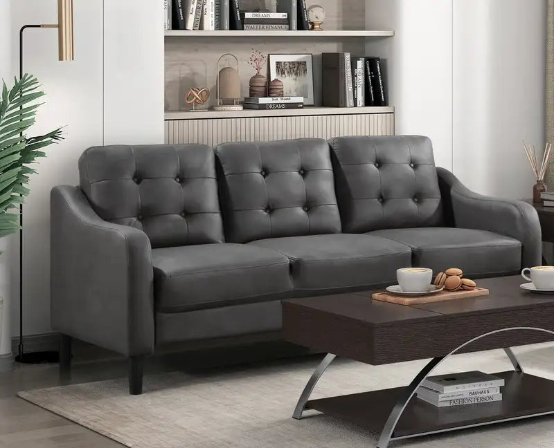 Gray Microfiber Sofa & Loveseat Set: Button Tufted, Solid Wood Frame