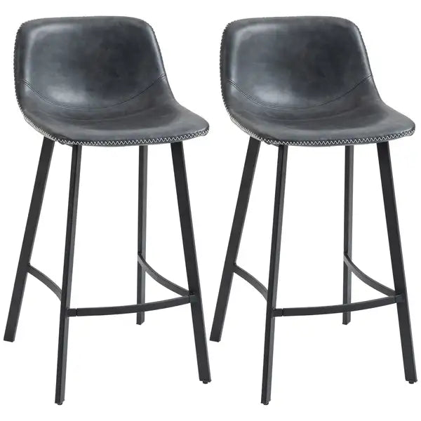 HOMCOM Black Counter Height Bar Stools - Set of 2, Upholstered with Backrest