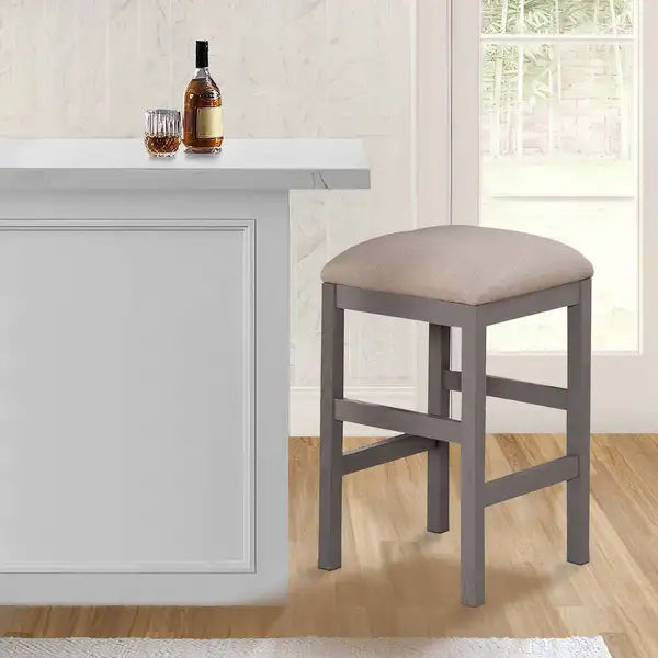 Farmhouse Counter Stools (Set of 2) - 24 Inch, Cushioned, Gray - Minihomy