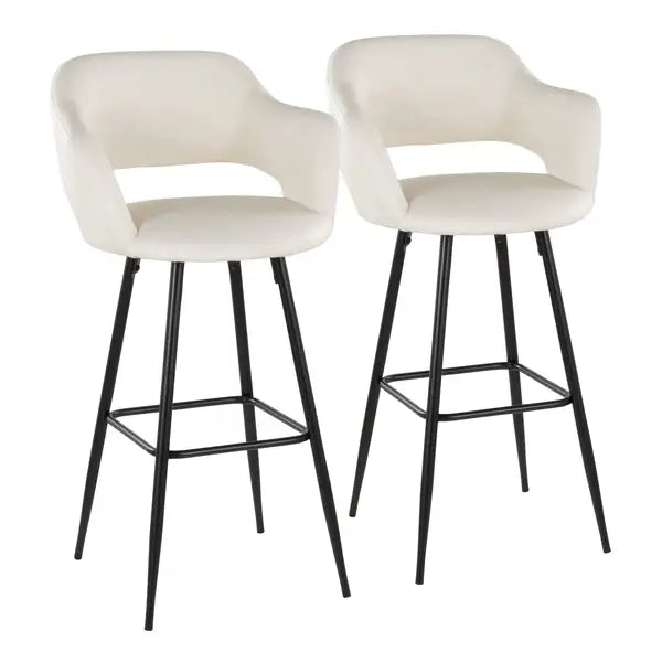 LumiSource Margarite Black Metal & Cream Faux Leather Barstools (Set of 2) - 30"