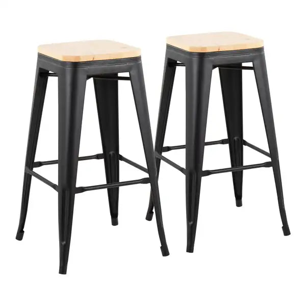 LumiSource Oregon Black Steel & Wood Barstools (Set of 2)