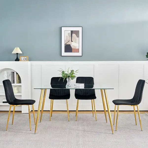 Modern Black Dining Chairs Set of 4, Simple Luxury Home Bedroom Stool with Gold Metal Legs - Minihomy