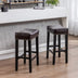 Farmhouse Counter Height Bar Stools (Set of 2), Brown Faux Leather, 29" - Minihomy