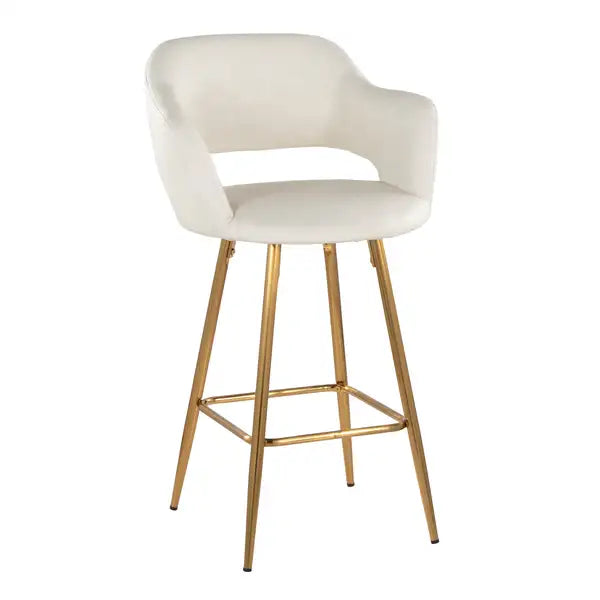 LumiSource Gold Metal Counter Stools (Set of 2) - Cream Faux Leather