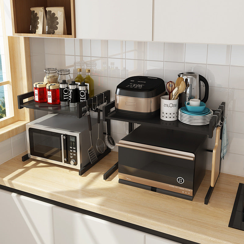 Retractable Kitchen Microwave Rack - Adjustable Metal Shelf - Organized Home Kitchens