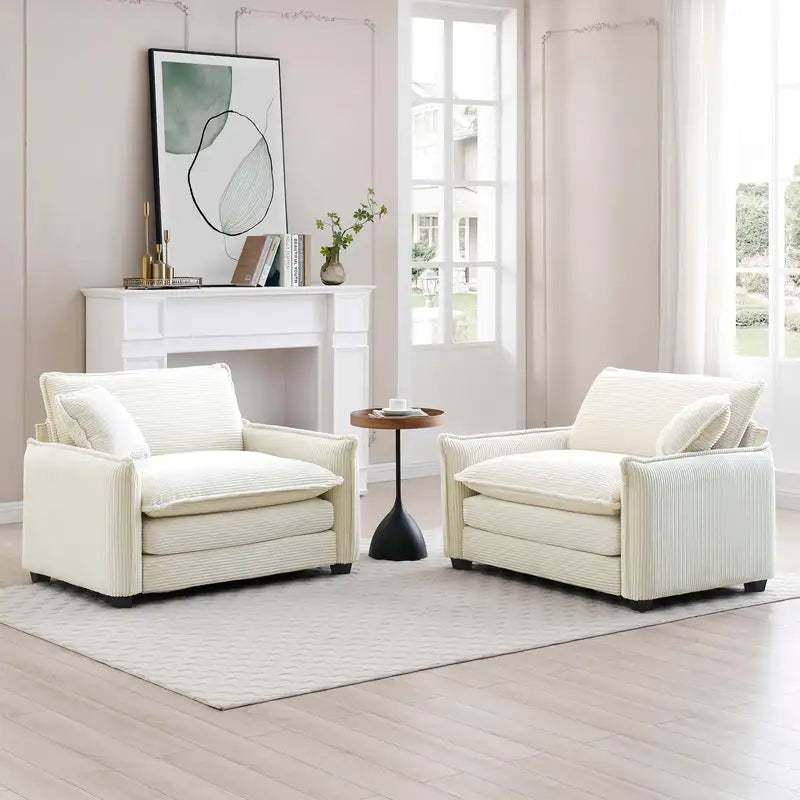 Beige Corduroy Sofa Set - Deep Seating, Luxurious Living Room & Office