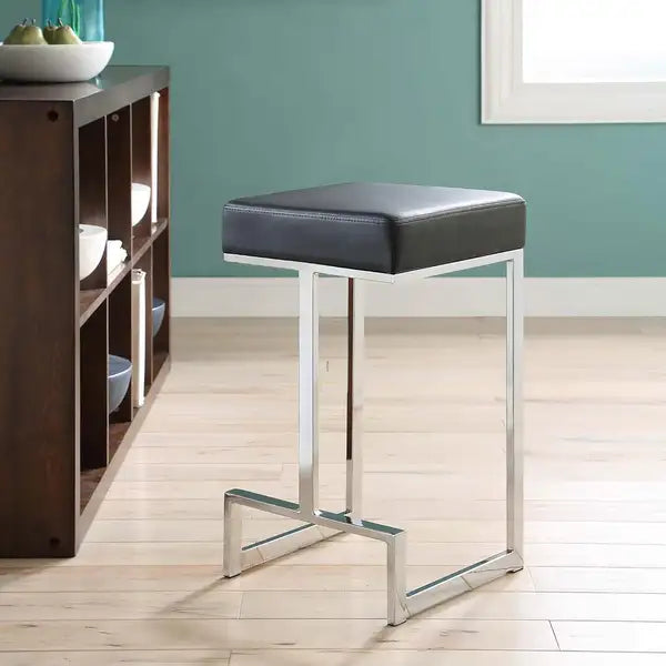 Black & Chrome Upholstered Counter Height Bar Stool