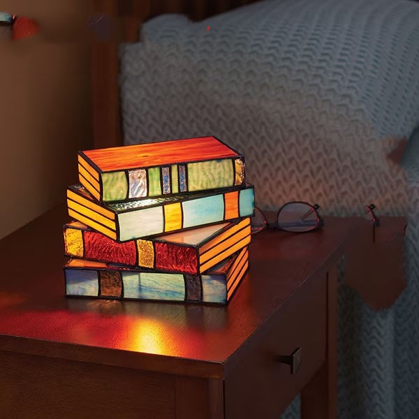 Stacked Books Lamp - Handcrafted Resin Nightstand Desk Lamp
