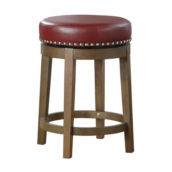 Red Faux Leather Swivel Counter Stools (Set of 2) - Brown Wood Frame