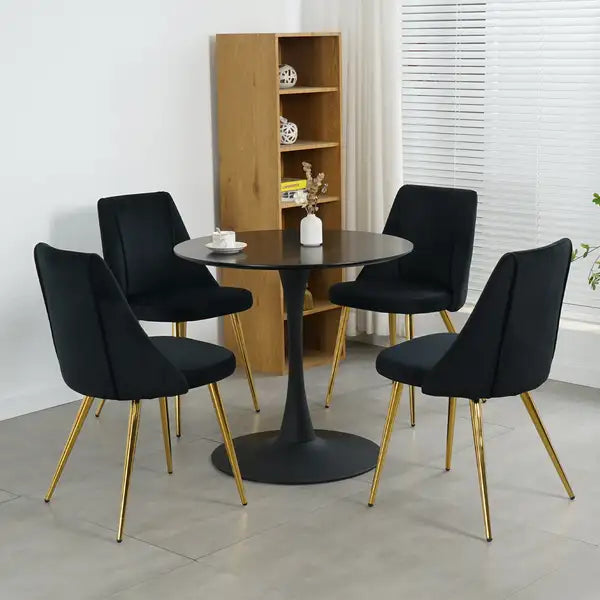 Black Velvet Dining Chairs Set of 4 - Modern, Gold Metal Legs, Home Bedroom Stool - Minihomy