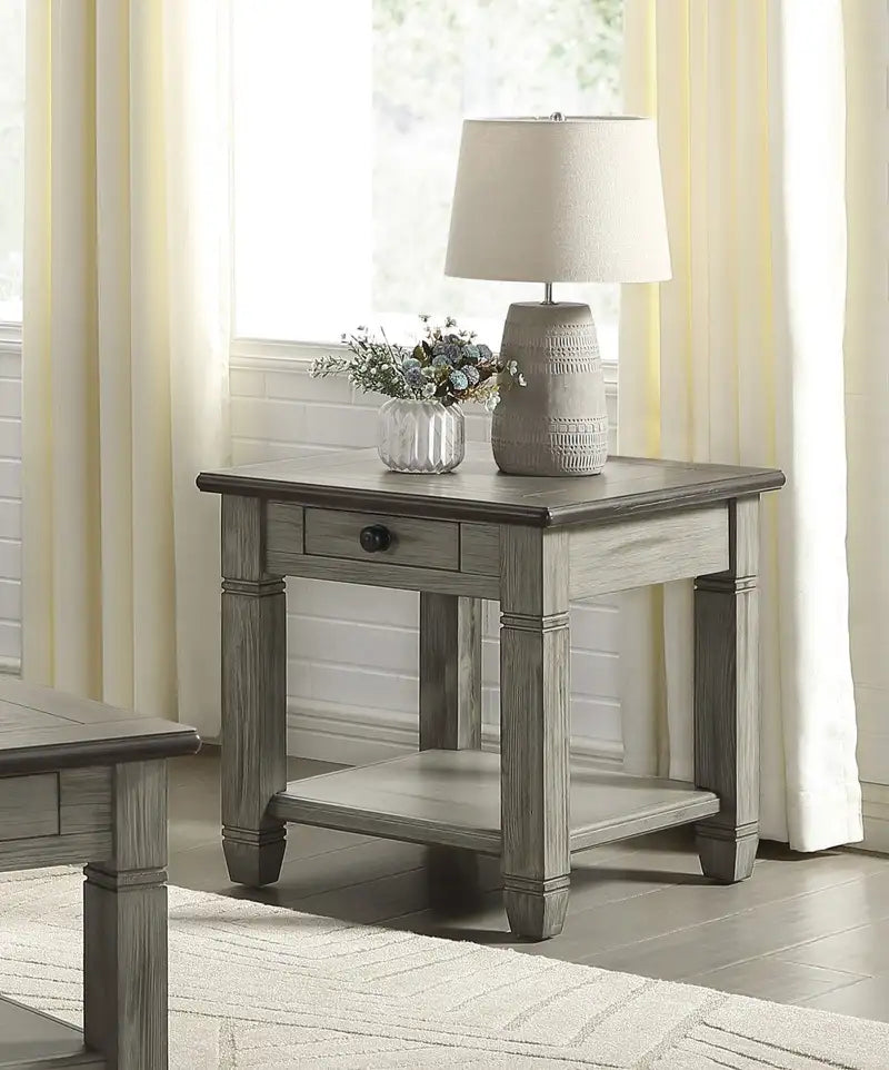 Gray End Table with Drawer & Shelf - Coffee Table Side Table