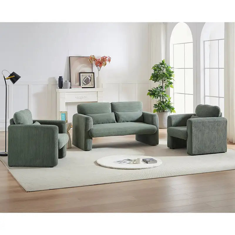 Modern 60" Corduroy Sofa Set with Pillows - Apartment, Office, Living Room