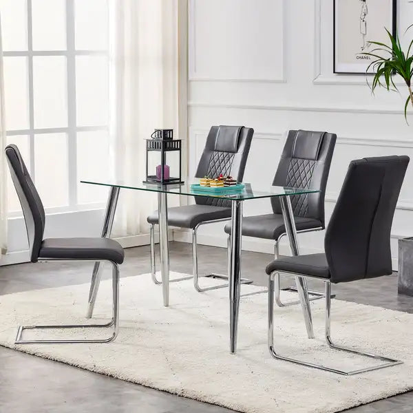 Modern Dining Chairs Set of 4, Faux Leather Padded Seat, Metal Legs, Grey - Minihomy