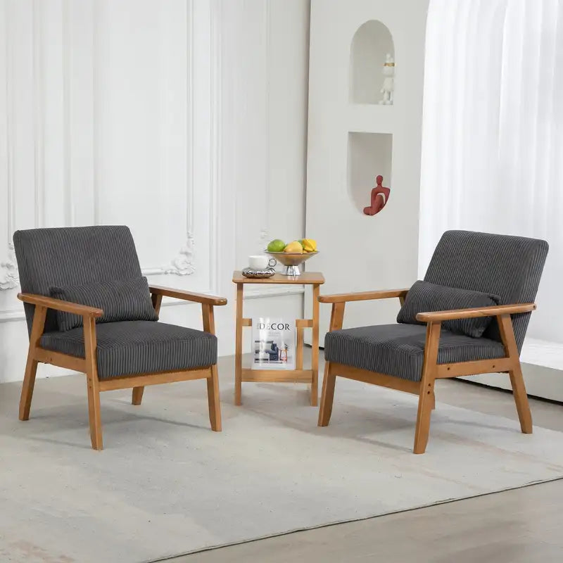 Velvet Accent Chairs (2-Pack) - Mid-Century Modern Design, Wood Legs