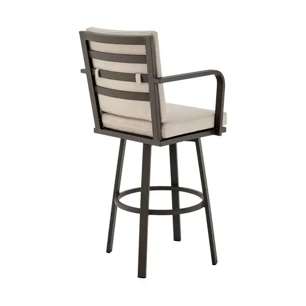 Faye Brown Aluminum Patio Barstool with Beige Cushions - 30 Inch Modern Outdoor Seating - Minihomy