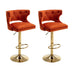 Orange Velvet Bar Stools with Back & Footrest - Set of 2 - Counter Height Dining Chairs - Minihomy