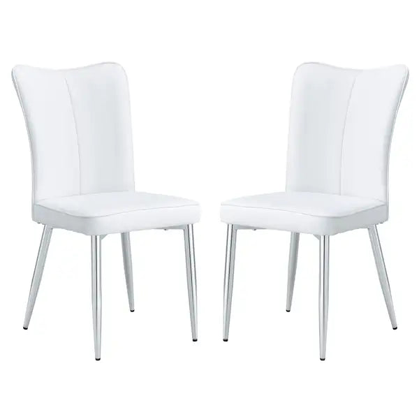 2-Piece Modern Dining Chairs Set - White PU Seat, Silver Metal Legs - Office, Restaurant, Living Room - C-008 - Minihomy