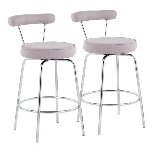 LumiSource Rhonda Chrome Counter Stools - Set of 2, Light Grey Fabric