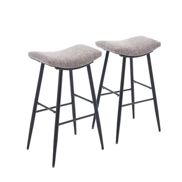 Counter Height Bar Stools Set of 2 - Linen Upholstered with Footrest - Dining Room Kitchen Island - Minihomy