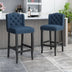 Navy Blue & Dark Brown Tufted Wingback Counter Stools (Set of 2) - 31 Inch Vienna Contemporary Fabric - Minihomy