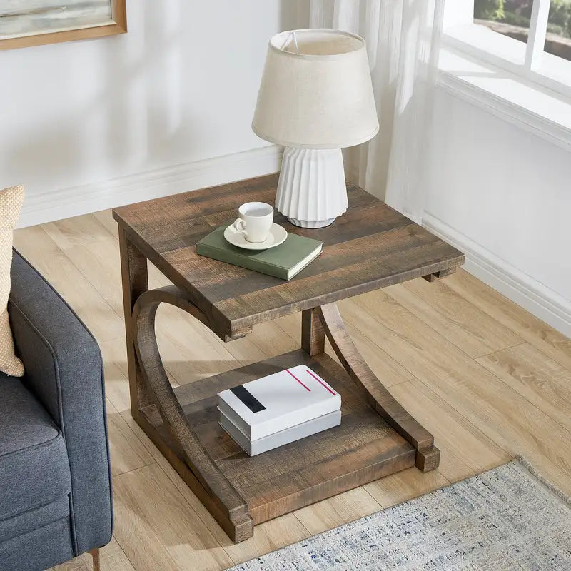 Modern Solid Wood Coffee Table with Storage - 23.8" Unique Design