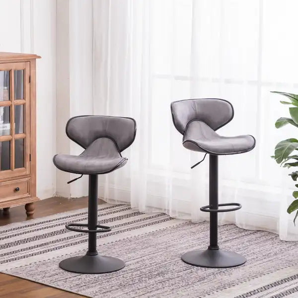 Masaccio Grey Swivel Bar Stools - Adjustable Height, Set of 2