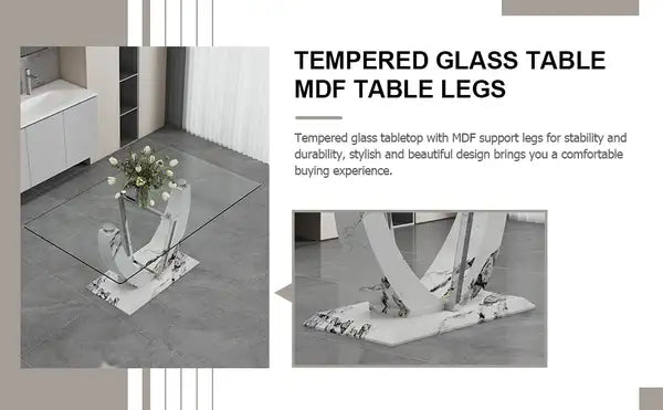 Modern Glass Dining Table Set for 6-8 People with Comfortable Chairs - Minihomy