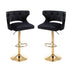 Black Velvet Bar Stools with Back & Footrest - Counter Height - Set of 2 - Minihomy