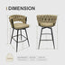 Light Brown Leather Woven Bar Stools Set of 2 - Swivel, Backrest, Footrest - Black Legs - Minihomy