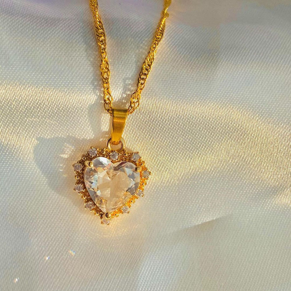 Colorful Rhinestones Heart-shaped Necklace - Love Gold Clavicle Chain