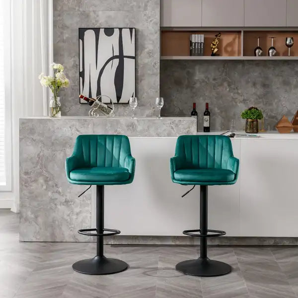 Adjustable Bar Stools with Backrest & Footrest - Set of 2 - Green Counter Height Bar Chairs for Kitchen, Pub - Minihomy