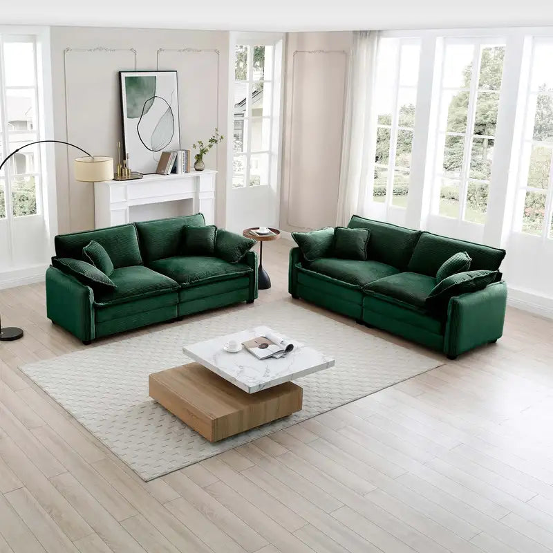 Green Corduroy Sofa Set: 2-Piece Living Room & Bedroom Furniture