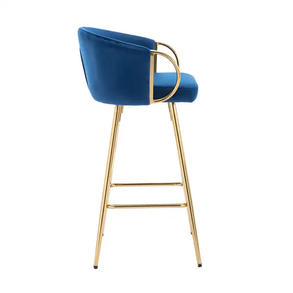 26 Inch Velvet Bar Stools Set of 2, Chrome Footrest, Golden Legs, Blue - Minihomy