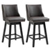 28" Brown Swivel Bar Stools (Set of 2) - Upholstered, Nailhead Trim, Wood Legs - Minihomy