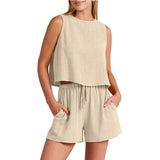 Women's Set Summer Sleeveless Tops And Drawstring Shorts Suit