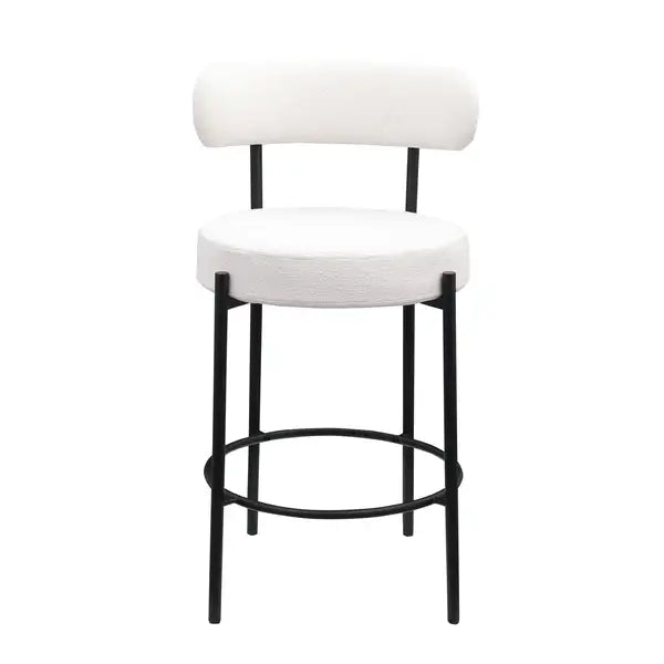 Modern Counter Height Stools Set of 2 - White Upholstered Barstools with Footrest for Kitchen & Dining Room - Minihomy