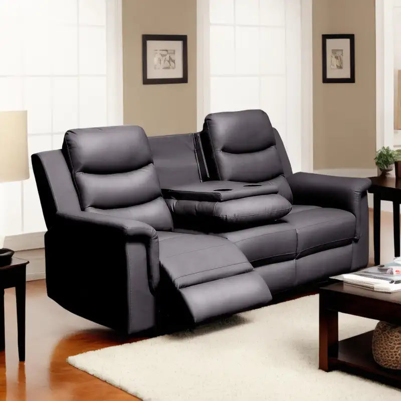 Black Reclining Loveseat Slipcover with Console - Stretch Sofa Cover