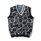 Knit Sweater Couple Printing Sleeveless Sweater Men: Vintage Comfort for Every Season