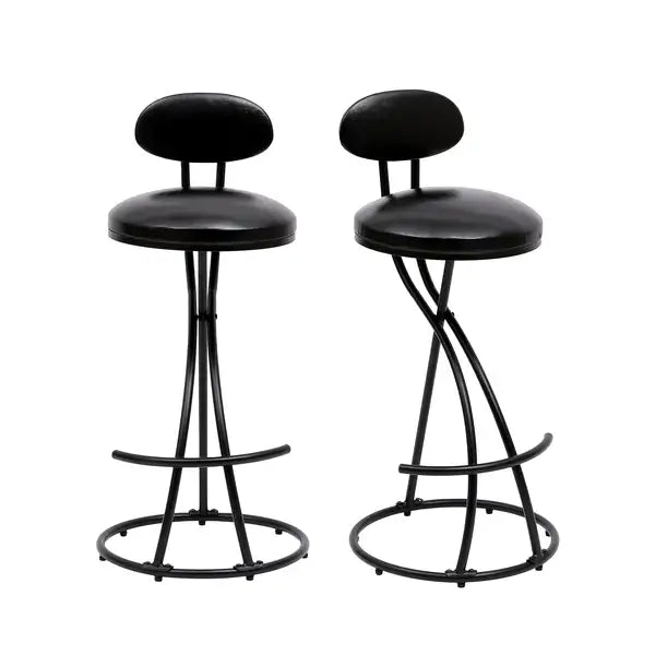 Modern Black Bar Stools Set of 2 - Upholstered Counter Height with Footrest - Minihomy