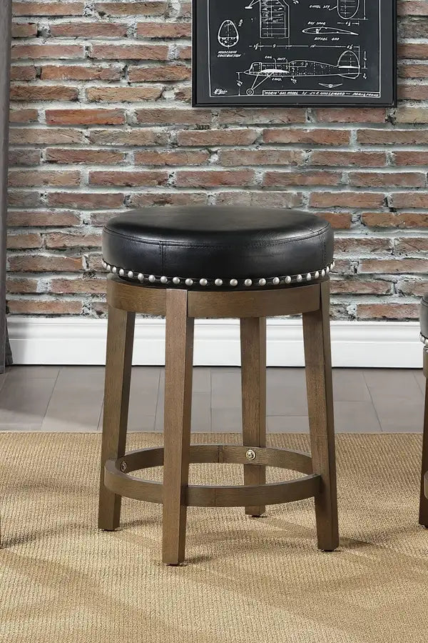 Black Faux Leather Swivel Counter Stools (Set of 2) - Nailhead Trim