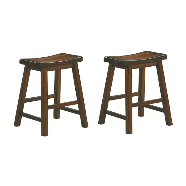 Cherry Wood Saddle Seat Stools - 2 Pack, 18" Height Dining Chairs - Minihomy