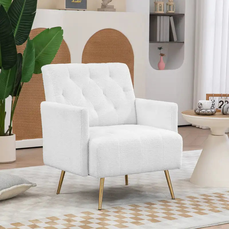 Modern Sherpa Accent Chair with Tufted Pattern - White